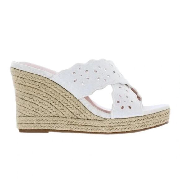 Draper James Women's White Sandals Wedge Eyelet Fabric Wedge Size 8 NEW NIB - Picture 11 of 12